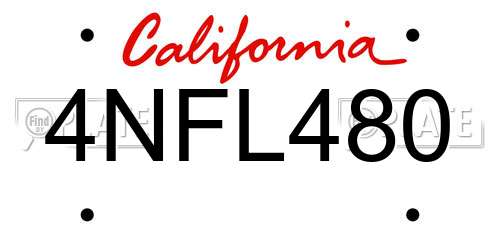 4NFL480 California License Plate
