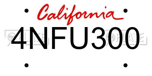 4NFU300 California License Plate