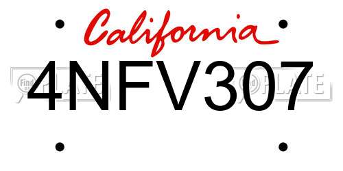 4NFV307 California License Plate