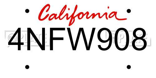 4NFW908 California License Plate