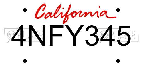 4NFY345 California License Plate