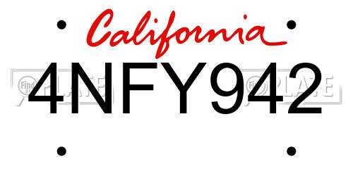 4NFY942 California License Plate