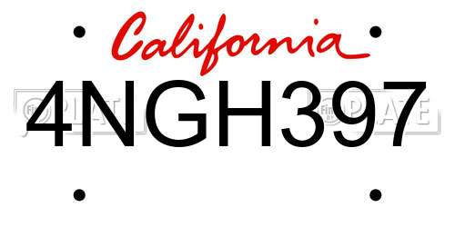 4NGH397 California License Plate