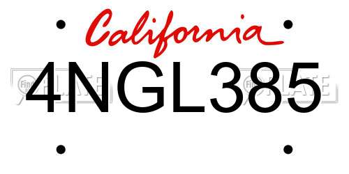 4NGL385 California License Plate