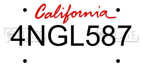 4NGL587 California License Plate