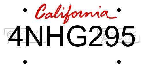 4NHG295 California License Plate