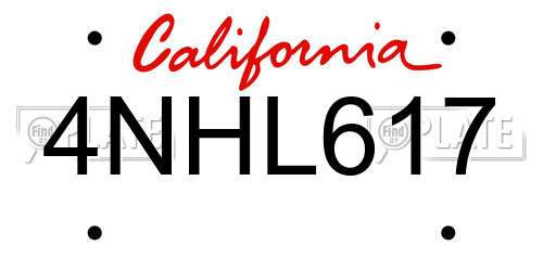 4NHL617 California License Plate