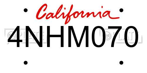 4NHM070 California License Plate