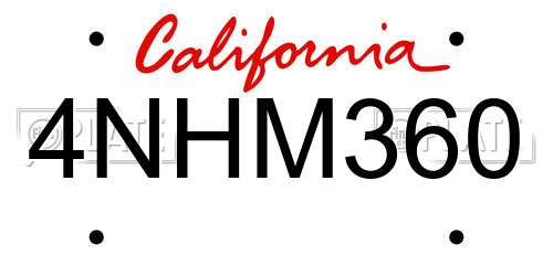 4NHM360 California License Plate