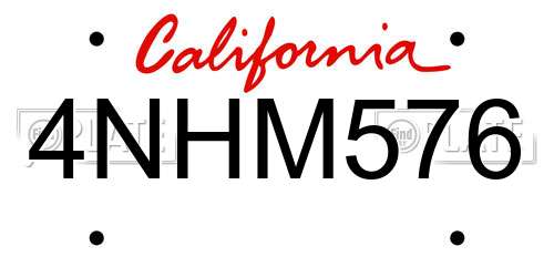 4NHM576 California License Plate