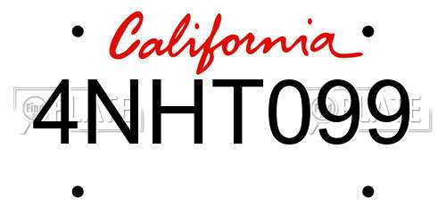 4NHT099 California License Plate