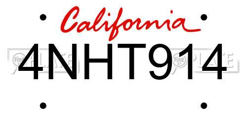 4NHT914 California License Plate