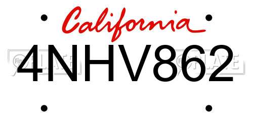 4NHV862 California License Plate