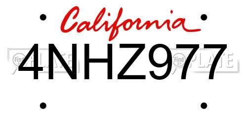 4NHZ977 California License Plate