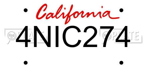 4NIC274 California License Plate