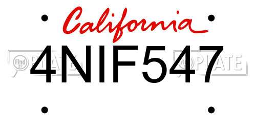4NIF547 California License Plate