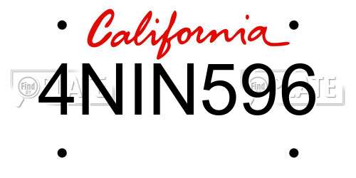 4NIN596 California License Plate