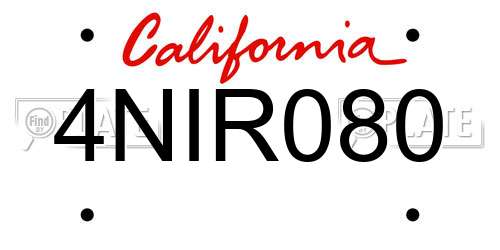 4NIR080 California License Plate