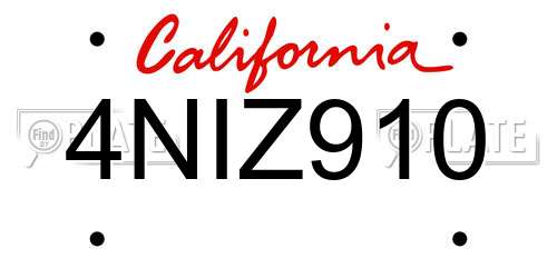 4NIZ910 California License Plate