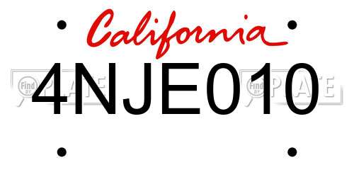 4NJE010 California License Plate
