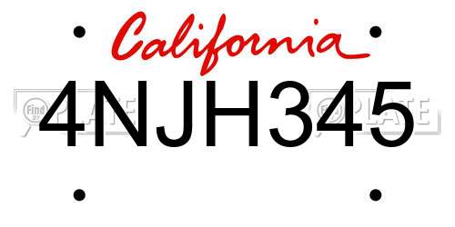 4NJH345 California License Plate