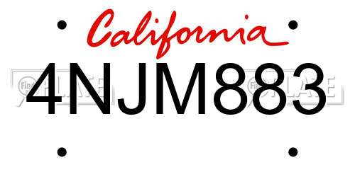 4NJM883 California License Plate