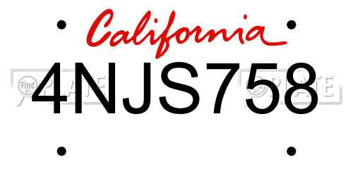 4NJS758 California License Plate