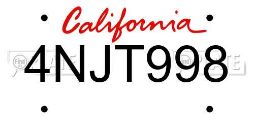 4NJT998 California License Plate