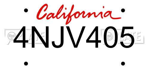 4NJV405 California License Plate