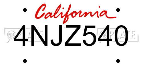 4NJZ540 California License Plate