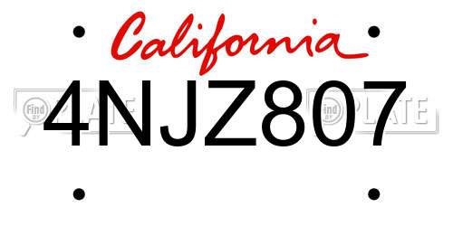 4NJZ807 California License Plate