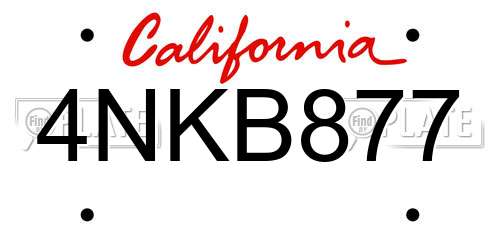 4NKB877 California License Plate