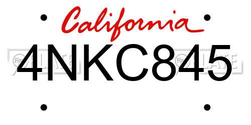 4NKC845 California License Plate