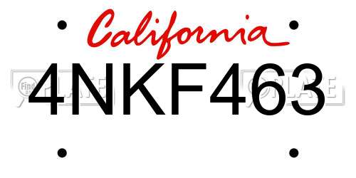 4NKF463 California License Plate