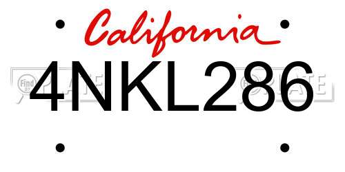 4NKL286 California License Plate