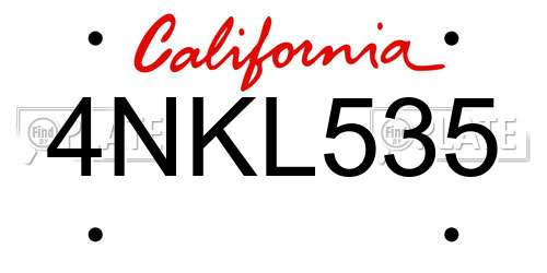 4NKL535 California License Plate