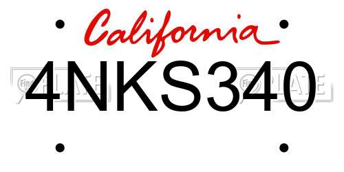 4NKS340 California License Plate