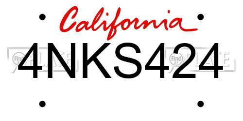 4NKS424 California License Plate