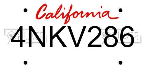 4NKV286 California License Plate
