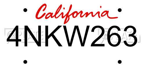 4NKW263 California License Plate
