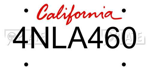 4NLA460 California License Plate