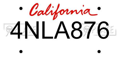 4NLA876 California License Plate