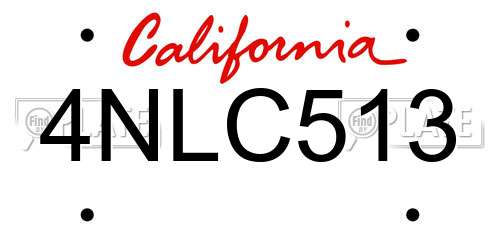 4NLC513 California License Plate