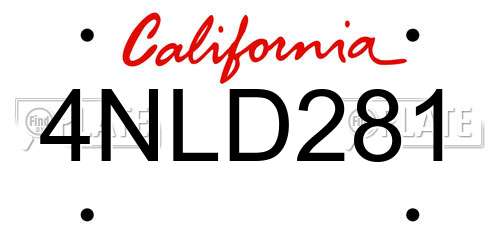 4NLD281 California License Plate