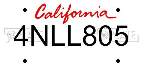 4NLL805 California License Plate