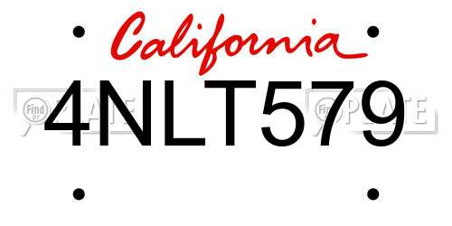 4NLT579 California License Plate