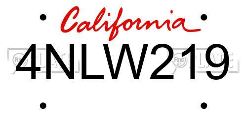 4NLW219 California License Plate