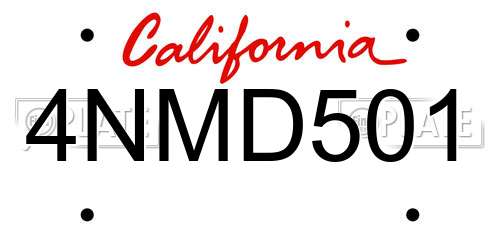 4NMD501 California License Plate