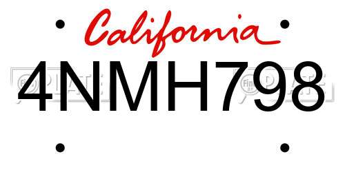 4NMH798 California License Plate