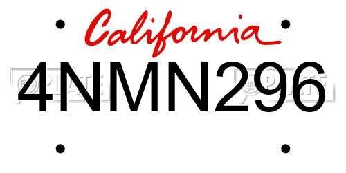 4NMN296 California License Plate